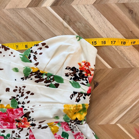 Floral Animal Print Strapless Sweetheart Dress White Pink Sz 9 Summer Wedding - Picture 5 of 8